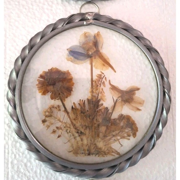 VTG 3 Lasting Impressions Dried Flowers Under Glass Wall Window Art Framed - Picture 3 of 9